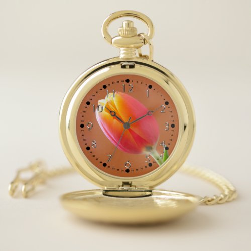 Single Orange Tulip Close_Up Photograph Pocket Watch