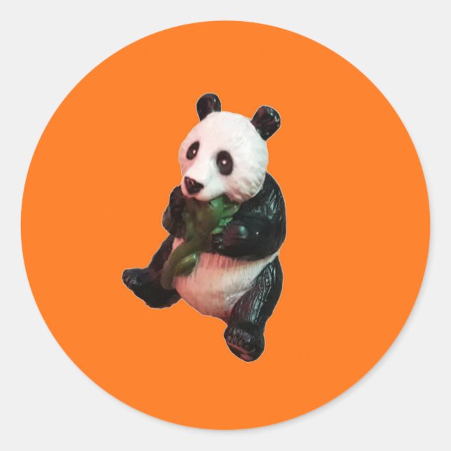 Single Pada Bear Eatting Bamboo Orange Background Classic Round Sticker (Front)