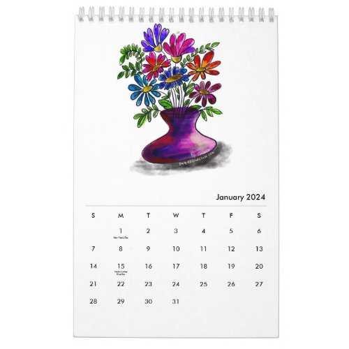 Single Page Floral 2024 Calendar
