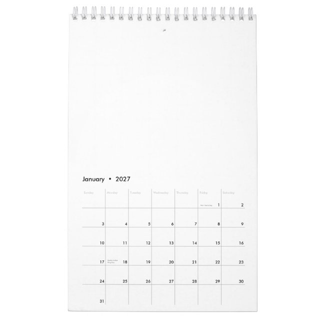 Single Page SmallCalendar, White Calendar (Jan 2027)