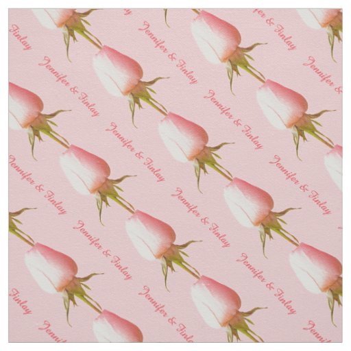 Single pale pink rose wedding custom name fabric