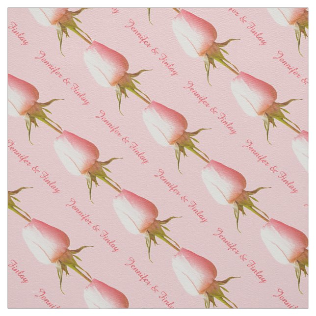Single pale pink rose wedding custom name fabric (Swatch)