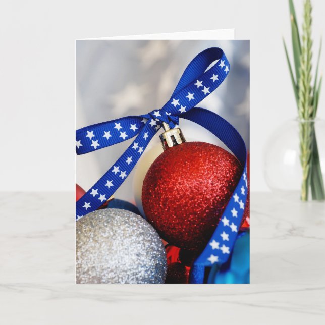 Single Patriotic Christmas Ornament Holiday Card (Front)