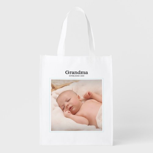 Single Photo Blue Frame Personalized Reusable Grocery Bag