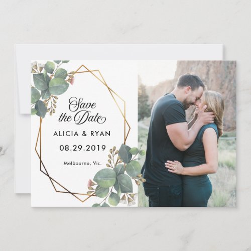 Single photo eucalyptus geo frame save the date