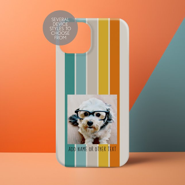Single Photo Gallery - retro stripes teal orange Case-Mate iPhone Case (Personalize a Phone Case with your photos and monogram)