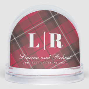 Single Photo Newlywed Plaid Holiday Snow Globe