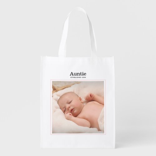 Single Photo Pink Frame Personalized Reusable Grocery Bag