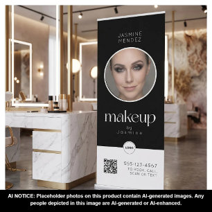 Single Photo QR Makeup Black White Logo Salon Retractable Banner