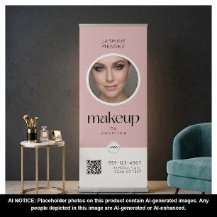 Single Photo QR Makeup Blush Pink White Salon Retractable Banner