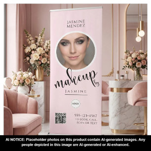 Single Photo QR Makeup Simple Minimal Blush Pink Retractable Banner