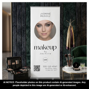 Single Photo QR Makeup Simple Minimal White Salon Retractable Banner