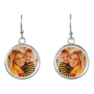 Single Photo Round Drop Memory Keepsake Earrings