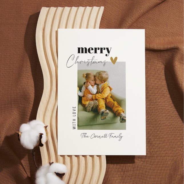 Single Photo Simple Gold Minimalist Christmas Card (Creator Uploaded)