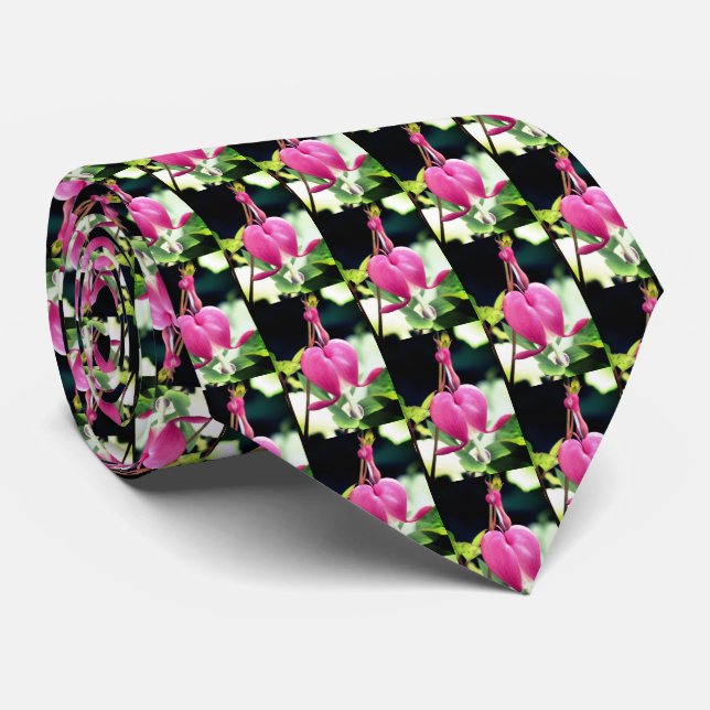 Single Pink Bleeding Heart Flower   Neck Tie (Rolled)
