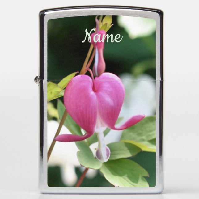 Single Pink Bleeding Heart Flower Personalized Zippo Lighter (Front)