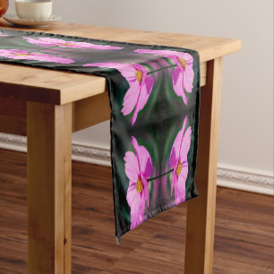 Single Pink Cosmos Flower Abstract Pattern Short Table Runner