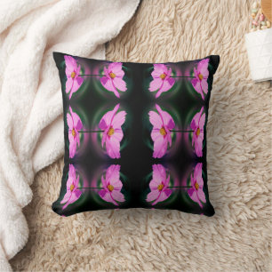 Single Pink Cosmos Flower Abstract Pattern Throw Pillow