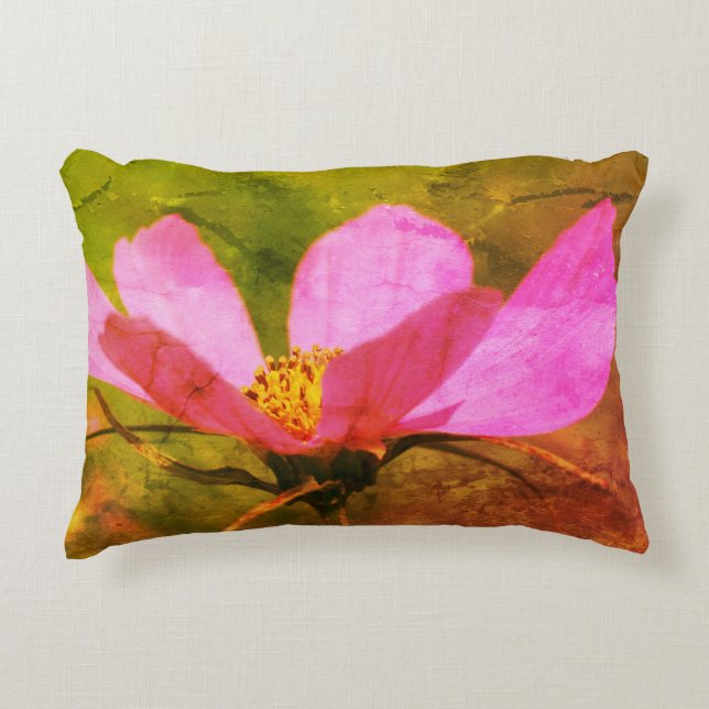 Single Pink Cosmos Flower Art Accent Pillow (Front)