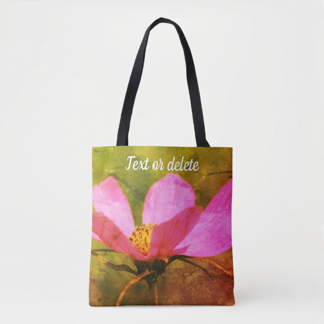 Single Pink Cosmos Flower Art Personalized Tote Bag (Front)