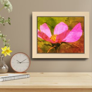 Single Pink Cosmos Flower Distressed Framed Framed Art