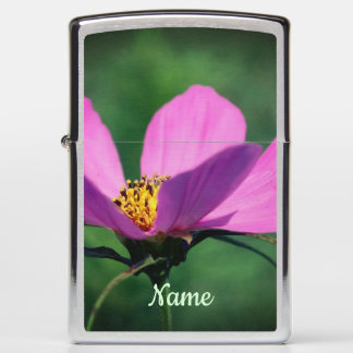Single Pink Cosmos Flower In Bloom Personalized Zippo Lighter