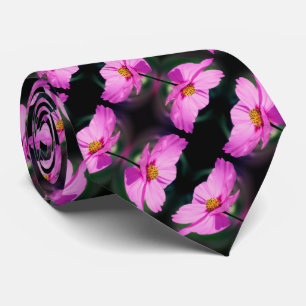 Single Pink Cosmos Flower Pattern     Neck Tie