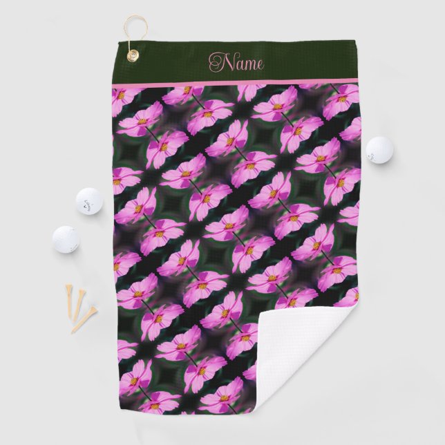 Single Pink Cosmos Flower Pattern Personalized  Golf Towel (InSitu)
