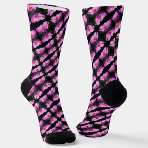 Single Pink Cosmos Flower Pattern  Socks