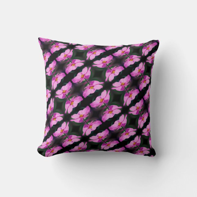 Single Pink Cosmos Flower Pattern Throw Pillow (Front)