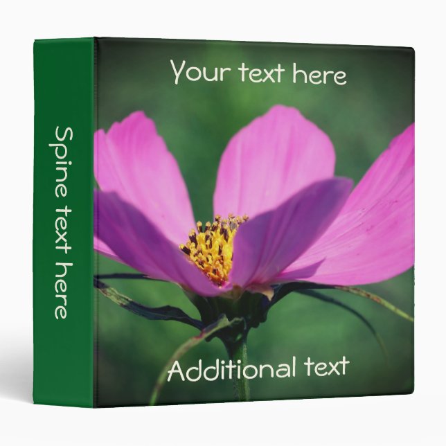 Single Pink Cosmos Flower Personalized  3 Ring Binder (Front/Spine)