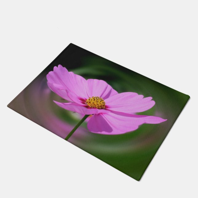 Single Pink Cosmos Wildflower  Doormat (Angled)
