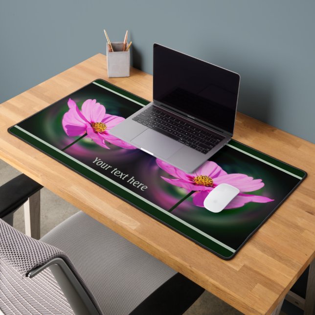 Single Pink Cosmos Wildflower Personalized Desk Mat (Office 2)