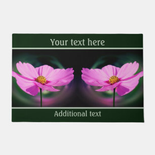 Single Pink Cosmos Wildflower Personalized Doormat