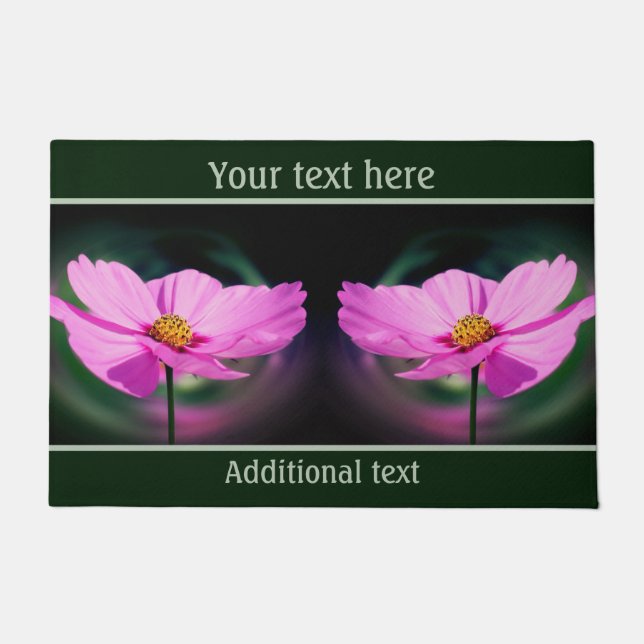 Single Pink Cosmos Wildflower Personalized Doormat (Front)