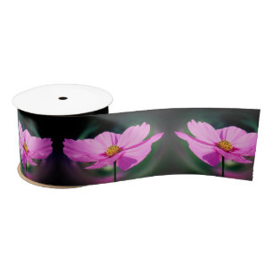 Single Pink Cosmos Wildflower  Satin Ribbon