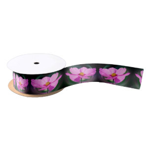 Single Pink Cosmos Wildflower  Satin Ribbon
