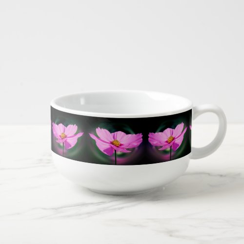 Single Pink Cosmos Wildflower  Soup Mug