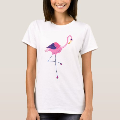 Single Pink Flamingo Illustration T_Shirt