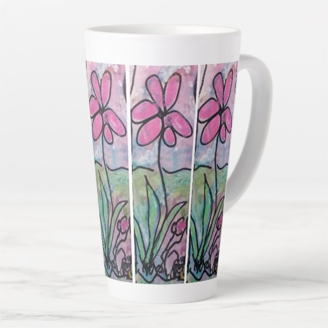 Single Pink Flower Latte Mug (Right Angle)