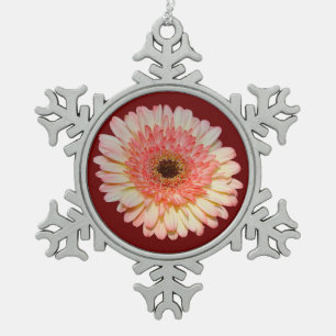 Single pink gerber flower snowflake pewter christmas ornament