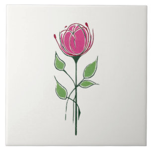 Single Pink Glasgow Style Rose Ceramic Tile