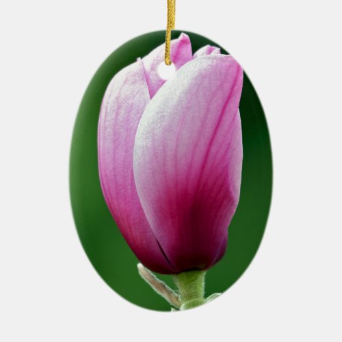 Single pink magnolia flower ceramic ornament