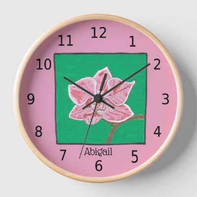 Single pink orchid flower drawing, your name clock