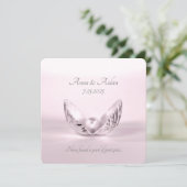 single pink pearl in seashell wedding invite (Standing Front)