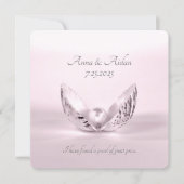 single pink pearl in seashell wedding invite (Front)