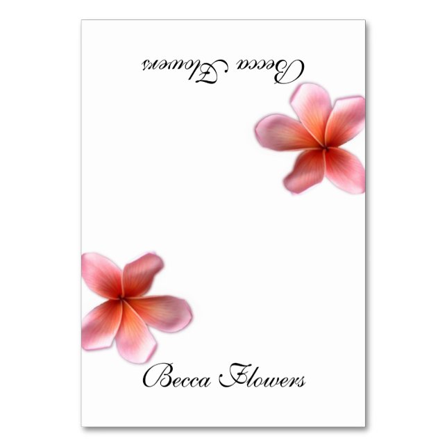 Single Pink Plumeria Tented Place Cards (Front)