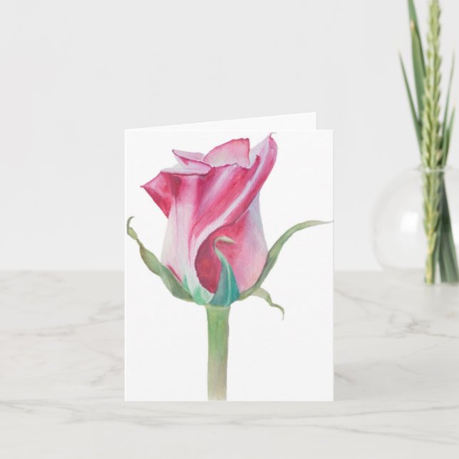 Single Pink Rose Blank Card (Front)