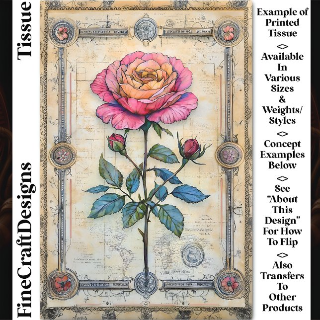 Single Pink Rose,  CZ9 Decoupage Tissue Paper (Creator Uploaded)