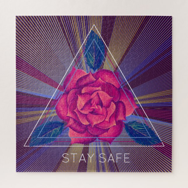 Single Pink Rose Flower Golden Triangle Shapes Art Jigsaw Puzzle (Vertical)